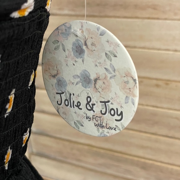 Summer Spring Mini Dress Black with Daisy Print Open Back Ties at neck Stretch - Picture 6 of 12